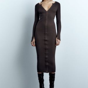 Fitted Hook Closure Knit Dress